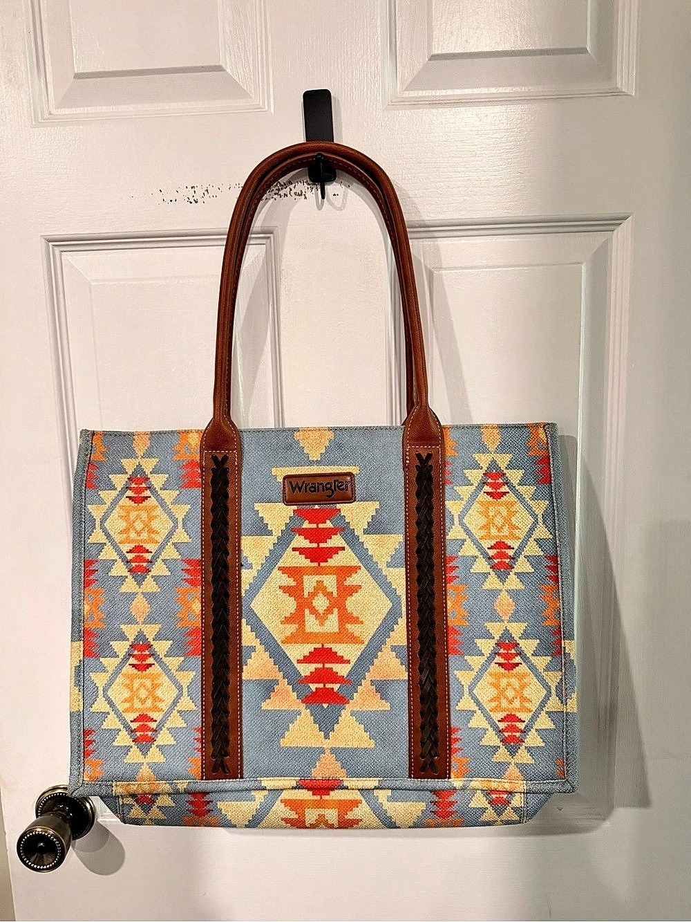 Wrangler Southwestern Pattern Dual Sided Print Canvas Wide Tote Bag Canvas Tote